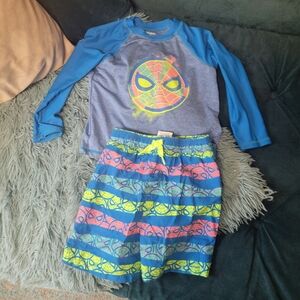2T Marvel Spiderman Blue Swim Shorts And Rash Guard